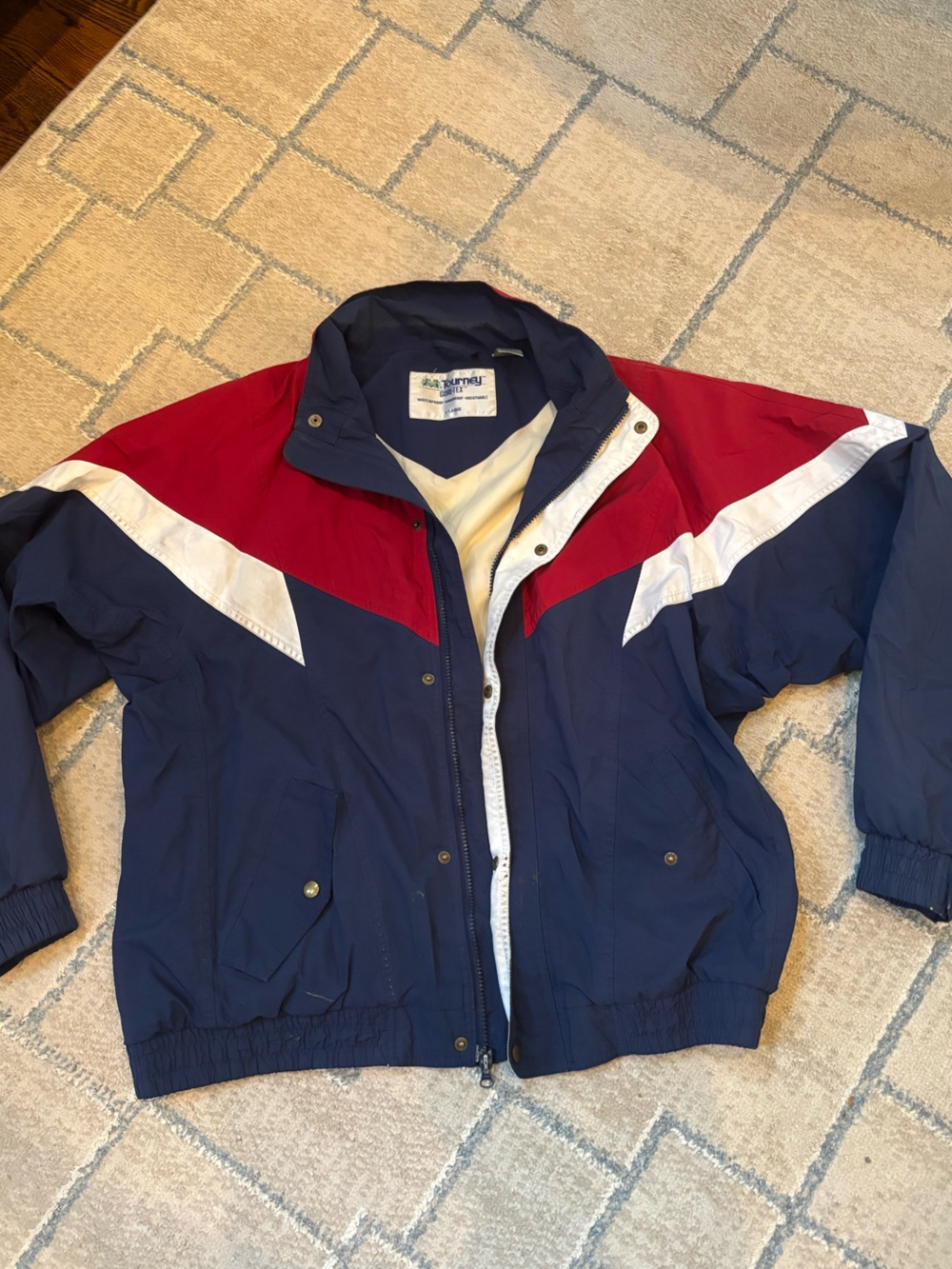 Vintage Tourney Gore-Tex windbreaker jacket colorblock design.